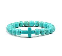 LIUYUYOUGO Crystal Cross Bracelet For Women Men 8Mm Natural Stone Turquoise Cross Charm Stretch Beaded Bracelets Rosary Meditation Prayer Yoga Gemstone Jewelry Gift Blue Turquoise