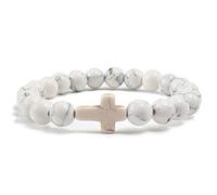 LIUYUYOUGO Crystal Cross Bracelet For Women Men 8Mm Natural Stone Turquoise Cross Charm Stretch Beaded Bracelets Rosary Meditation Prayer Yoga Gemstone Jewelry Gift Black Pine