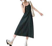 LIUYUYOUGO Denim Pinafore Dress for Women Elegant Straps Back Smocked A-Line Long Skirt Blue Splicing A-Line Overall Denim Dresses Summer Midi Jeans Skirts Suspender Frock Distressed Blue L