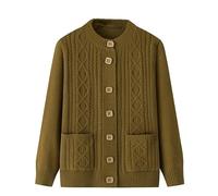 LIUYUYOUGO Elderly Knitted Cardigan Sweaters Round Neck Aran Cable Chunky Knit Cardigans Open Front Grandma Wear Sweater Coat Old Lady Casual Top Autumn Jumper Knitwear Top