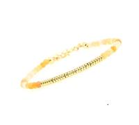 LIUYUYOUGO Faceted Natural Stone Beaded Bracelet Boho Stackable Crystal Beads Bracelets With 18K Gold Plated Chain Bangle Trendy Friendship Yoga Gemstone Jewelry Gifts Orange Jade A