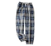 LIUYUYOUGO Fluffy Pj Bottoms Christmas Ladies Checked Flannel Lounge Pants Soft Cozy Coral Fleece Home Sleep Pants Plaid Nightwear Warm Thicken Drawstring Pjs Trousers Navy Blue M