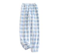 LIUYUYOUGO Fluffy Pj Bottoms Women Checked Flannel Lounge Pants Classic Plaid Halloween Pyjamas Winter Warm Coral Fleece Sleep Pants Nightwear Loose Trousers With Pockets Light Blue S