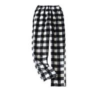 LIUYUYOUGO Fluffy Pj Bottoms Women Checked Flannel Lounge Pants Classic Plaid Halloween Pyjamas Winter Warm Coral Fleece Sleep Pants Nightwear Loose Trousers With Pockets Wide-Black S