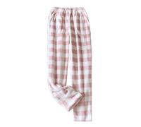 LIUYUYOUGO Fluffy Pj Bottoms Women Checked Flannel Lounge Pants Classic Plaid Halloween Pyjamas Winter Warm Coral Fleece Sleep Pants Nightwear Loose Trousers With Pockets Wide-Pink L