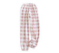 LIUYUYOUGO Fluffy Pj Bottoms Women Checked Flannel Lounge Pants Classic Plaid Halloween Pyjamas Winter Warm Coral Fleece Sleep Pants Nightwear Loose Trousers With Pockets Pink S