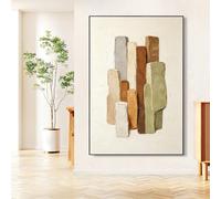 LIUYUYOUGO Geometric Block Abstract Canvas Wall Art100% Hand-Painted Olive Green Brown Beige Textured Oil Painting On Canvas Contemporary Minimalist Artwork for Home Decor 50×70 Cm (19.7 × 27.6