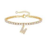 LIUYUYOUGO Gold Initial Bracelets For Women 14K Gold Plated Cuff Bangle Elegant Zircon A-Z Letter Charm Bracelets Adjustable Gold Tennis Bracelets For Birthday Valentines Gifts Letter M