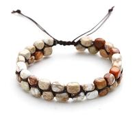 LIUYUYOUGO Handmade Natural Stone Bead Braided Bracelets Bohemian Colorful Emperor Gemstone Crystal Bracelet Vintage Double Layers Wrap Cuff Wristband Jewelry Gift For Women Men Beige