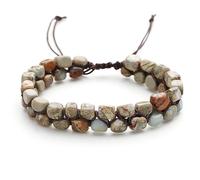 LIUYUYOUGO Handmade Natural Stone Bead Braided Bracelets Bohemian Colorful Emperor Gemstone Crystal Bracelet Vintage Double Layers Wrap Cuff Wristband Jewelry Gift For Women Men Agalmatolite Stone