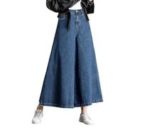 LIUYUYOUGO High Waisted Flared Jeans Women Baggy Denim Pants Skirts Fashion Drape Bell Pants Wide Leg Bottom Loose Vintage Wash Faded Palazzo Trousers Culottes with Pockets Dark Blue XL