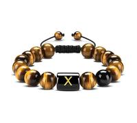 LIUYUYOUGO Initial Beaded Bracelets For Women Men A-Z Letter Couple Beads Bracelet 10Mm Natural Stone Tiger Eye Obsidian Crystal Handmade Braided Bangle Fashion Jewelry Gift Letter X