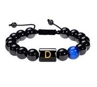LIUYUYOUGO Initial Beaded Bracelets For Women Men A-Z Letter Couple Beads Bracelet Natural Stone Blue Tiger Eye Obsidian Crystal Handmade Braided Bangle Fashion Jewelry Gift Aletter D