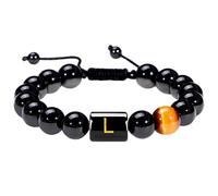 LIUYUYOUGO Initial Beaded Bracelets For Women Men A-Z Letter Couple Beads Bracelet Natural Stone Tiger Eye Black Obsidian Crystal Handmade Braided Bangle Fashion Jewelry Gift Aletter L