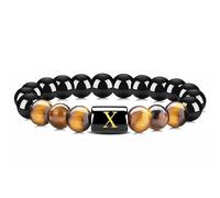LIUYUYOUGO Initial Beaded Bracelets For Women Men A-Z Letter Couple Bracelet 8 Mm Natural Stone Tiger Eye Obsidian Crystal Stretch Beads Bangle Fashion Gemstones Jewelry Gift Letter X