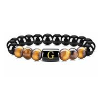 LIUYUYOUGO Initial Beaded Bracelets For Women Men A-Z Letter Couple Bracelet 8 Mm Natural Stone Tiger Eye Obsidian Crystal Stretch Beads Bangle Fashion Gemstones Jewelry Gift Letter G