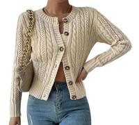 LIUYUYOUGO Knitted Cardigan Women Cropped Ladies Chunky Cable Knitted Shrug Bolero Cardigans Apricot Crew Neck Sweater Coats Slim Fit Jumper Jacket Y2K Knit Crop Top XL