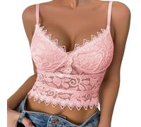 LIUYUYOUGO Lace Bustier Corset Tops For Women Sexy Eyelet Floral Lace Corset Top Summer Spaghetti Straps Corset Push Up Crop Tops Bra Y2K Backless Cami Tops Going Out Party Pink M