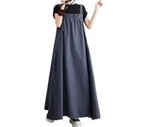 LIUYUYOUGO Ladies Dresses,Womens Denim Pinafore Dungaree Dress Plus Size Sleeveless Tank Dress Loose Ruched Adjustable Strap A-Line Overall Denim Dress Summer Vintage Big Swing Jean Maxi Dress Dark