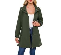 LIUYUYOUGO Ladies Lightweight Trench Coat Rain Jacket Outdoor Hooded Windproof Coat For Women Casual Loose Zip Pea Coat Windbreaker Mid-Length Hood Raincoat For Hiking Travel Army Green Xl