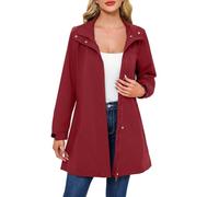 LIUYUYOUGO Ladies Lightweight Trench Coat Rain Jacket Outdoor Hooded Windproof Coat For Women Casual Loose Zip Pea Coat Windbreaker Mid-Length Hood Raincoat For Hiking Travel Burgundy Red L