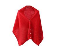 LIUYUYOUGO Ladies Merino Wool Poncho Elegant Hollowed Out Crochet Scarf Wrap Button Multiway Cape Shawl Boho Light Soft Cashmere Shrugs Tops Oversized Winter Warm Scarves Red