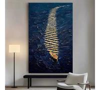 LIUYUYOUGO Large Deep Blue Ocean Golden Boats Abstract Canvas Wall Art 100% Hand Painted Textured Seascape Oil Painting Modern Landscape Artwork Wall Decor for Entryway Hallway 50×70 Cm (19.7 × 2