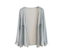 LIUYUYOUGO Linen Cardigans for Women Ruffles Capes Sheer Shrug Top Long Sleeve Open Front Lightweight Kimono Coats Elegant Flowy Bolero Jacket Tunic Blouse Beach Cover Ups Gray One Size Fits S-L