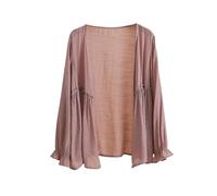 LIUYUYOUGO Linen Cardigans for Women Ruffles Capes Sheer Shrug Top Long Sleeve Open Front Lightweight Kimono Coats Elegant Flowy Bolero Jacket Tunic Blouse Beach Cover Ups Purple One Size Fits S-L