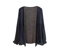 LIUYUYOUGO Linen Cardigans for Women Ruffles Capes Sheer Shrug Top Long Sleeve Open Front Lightweight Kimono Coats Elegant Flowy Bolero Jacket Tunic Blouse Beach Cover Ups Navy Blue One Size Fits S-