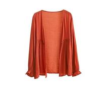 LIUYUYOUGO Linen Cardigans For Women Ruffles Capes Sheer Shrug Top Long Sleeve Open Front Lightweight Kimono Coats Elegant Flowy Bolero Jacket Tunic Blouse Beach Cover Ups Rust Red One Size Fits S-L