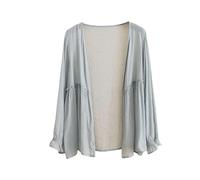 LIUYUYOUGO Linen Cardigans for Women Ruffles Capes Sheer Shrug Top Long Sleeve Open Front Lightweight Kimono Coats Elegant Flowy Bolero Jacket Tunic Blouse Beach Cover Ups Gray One Size Fits S-L
