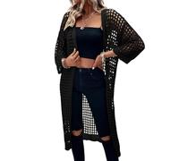 LIUYUYOUGO Long Plus Size Crochet Cardigans for Women Boho Hollow Knitted Sweater Coat Open Front 3/4 Batwing Sleeves Kimono Cover Ups Loose Fit Summer Lightweight Jackets