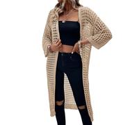 LIUYUYOUGO Long Plus Size Crochet Cardigans for Women Boho Hollow Knitted Sweater Coat Open Front 3/4 Batwing Sleeves Kimono Cover Ups Loose Fit Summer Lightweight Jackets