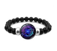 LIUYUYOUGO Luminous 12 Constellation Bracelet Natural Stone Black Onyx Crystal Beaded Bracelets Punk Vintage Zodiac Sign Charms Bangle Fortunate Wristband Jewelry Unisex Pisces