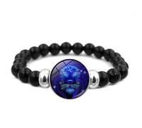 LIUYUYOUGO Luminous 12 Constellation Bracelet Natural Stone Black Onyx Crystal Beaded Bracelets Punk Vintage Zodiac Sign Charms Bangle Fortunate Wristband Jewelry Unisex Leo