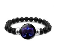 LIUYUYOUGO Luminous 12 Constellation Bracelet Natural Stone Black Onyx Crystal Beaded Bracelets Punk Vintage Zodiac Sign Charms Bangle Fortunate Wristband Jewelry Unisex Libra