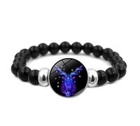 LIUYUYOUGO Luminous 12 Constellation Bracelet Natural Stone Black Onyx Crystal Beaded Bracelets Punk Vintage Zodiac Sign Charms Bangle Fortunate Wristband Jewelry Unisex Capricorn