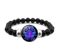 LIUYUYOUGO Luminous 12 Constellation Bracelet Natural Stone Black Onyx Crystal Beaded Bracelets Punk Vintage Zodiac Sign Charms Bangle Fortunate Wristband Jewelry Unisex Cancer