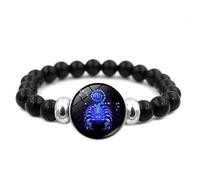 LIUYUYOUGO Luminous 12 Constellation Bracelet Natural Stone Black Onyx Crystal Beaded Bracelets Punk Vintage Zodiac Sign Charms Bangle Fortunate Wristband Jewelry Unisex Scorpio