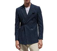 LIUYUYOUGO Men’S Striped Sport Coat Smart Casual Regular Fit Pinstripe Blazer Suit Jacket Navy Blue Lapel Double Breasted Blazers Stylish Wedding Party Formal Tuxedo Outwear L