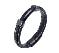 LIUYUYOUGO Mens 23Cm Leather Bracelets Extra Large Fashion Rectangle Natural Stone Protection Crystals Bracelets Energy Gemstone Charm Bangle Jewelry Gift For Boyfriend Husband Black Agate