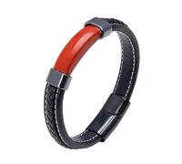 LIUYUYOUGO Mens 23Cm Leather Bracelets Extra Large Fashion Rectangle Natural Stone Protection Crystals Bracelets Energy Gemstone Charm Bangle Jewelry Gift For Boyfriend Husband Red Howlite