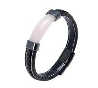 LIUYUYOUGO Mens 23Cm Leather Bracelets Extra Large Fashion Rectangle Natural Stone Protection Crystals Bracelets Energy Gemstone Charm Bangle Jewelry Gift For Boyfriend Husband Rose Quartz
