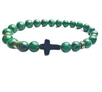 LIUYUYOUGO Mens Bracelets Beads Cross Rosary Meditation Prayer Bracelet Fashion Elastic Wrist Rope Yoga Crystals Gemstone Jewelry For Women Men Teen Unisex Gift Malachite