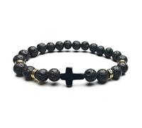LIUYUYOUGO Mens Bracelets Beads Cross Rosary Meditation Prayer Bracelet Fashion Elastic Wrist Rope Yoga Crystals Gemstone Jewelry For Women Men Teen Unisex Gift Black Lava