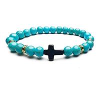 LIUYUYOUGO Mens Bracelets Beads Cross Rosary Meditation Prayer Bracelet Fashion Elastic Wrist Rope Yoga Crystals Gemstone Jewelry For Women Men Teen Unisex Gift Blue Turquoise