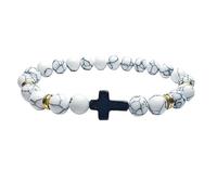 LIUYUYOUGO Mens Bracelets Beads Cross Rosary Meditation Prayer Bracelet Fashion Elastic Wrist Rope Yoga Crystals Gemstone Jewelry For Women Men Teen Unisex Gift White Turquoise