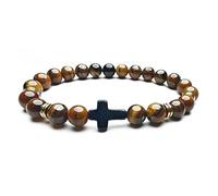 LIUYUYOUGO Mens Bracelets Beads Cross Rosary Meditation Prayer Bracelet Fashion Elastic Wrist Rope Yoga Crystals Gemstone Jewelry For Women Men Teen Unisex Gift Tiger Eye