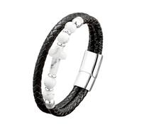 LIUYUYOUGO Mens Braided Leather Cross Bracelet Natural Stone Beads Charm Christian Bracelets Vintage Two-Strand Weave Rope Cuff Wristband Pray Gemstone Jewellery Gifts Hematite